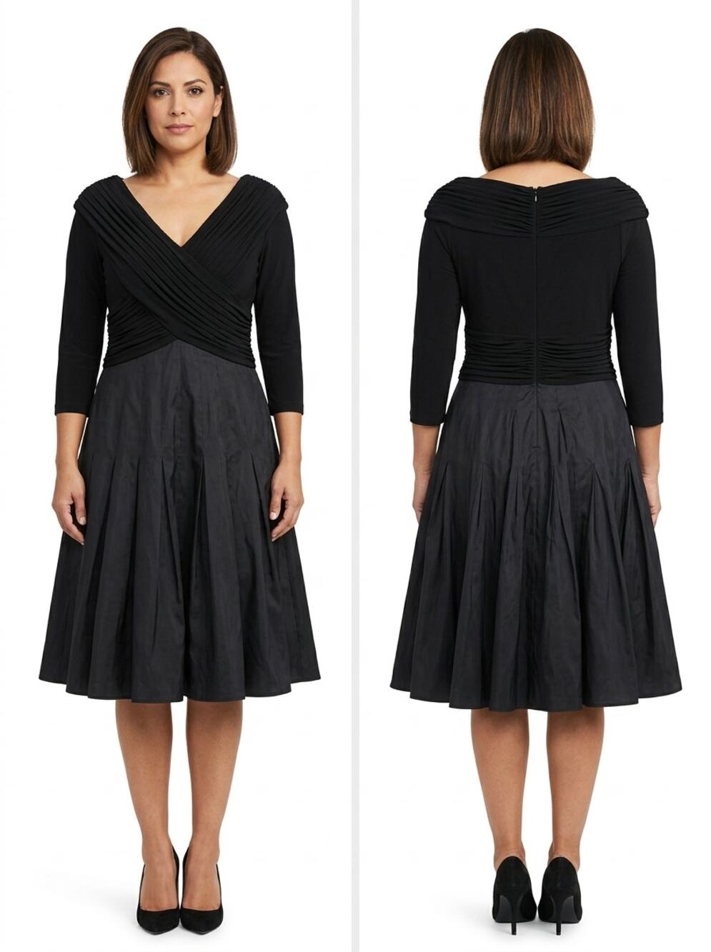 Tadashi Collection Silk Blend Pleated Crossover A-Line Dress Women Size 12